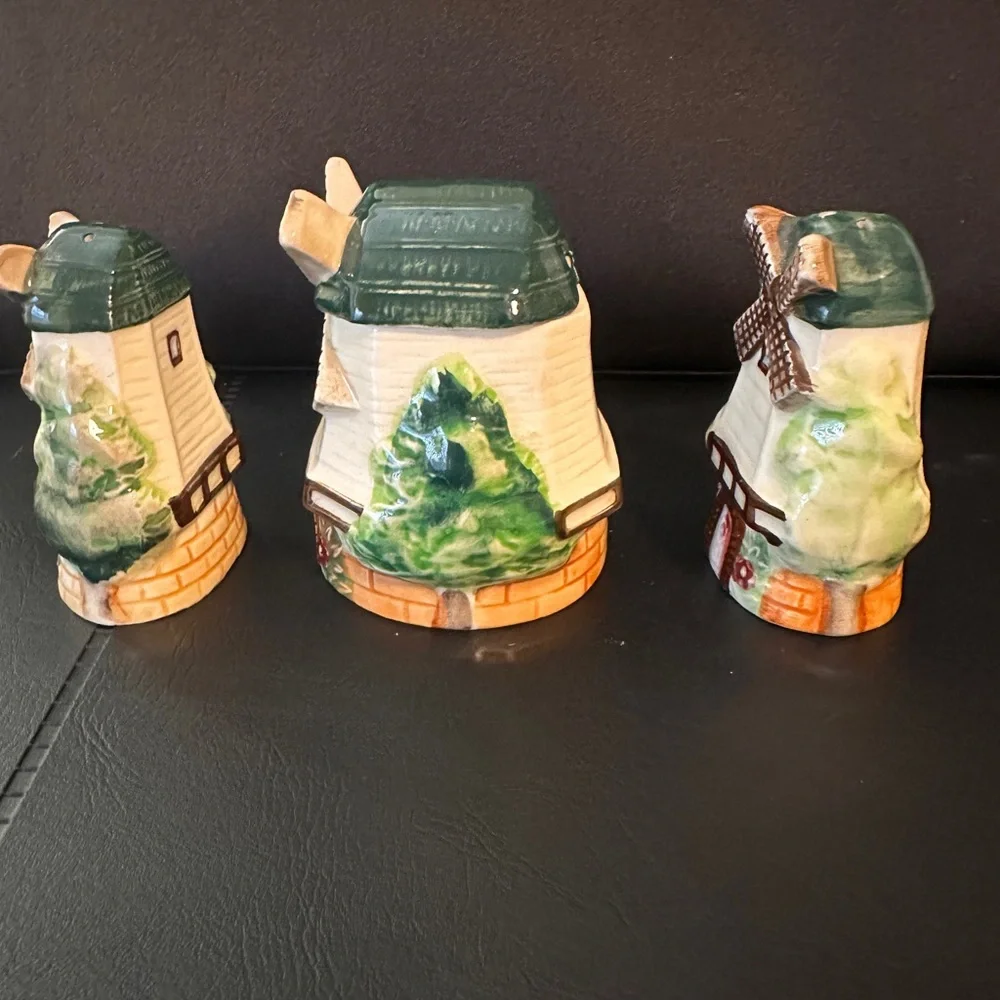 Vintage Windmill Salt & Pepper‎ Shaker and Toothpick holder Ceramic 1950s Japan